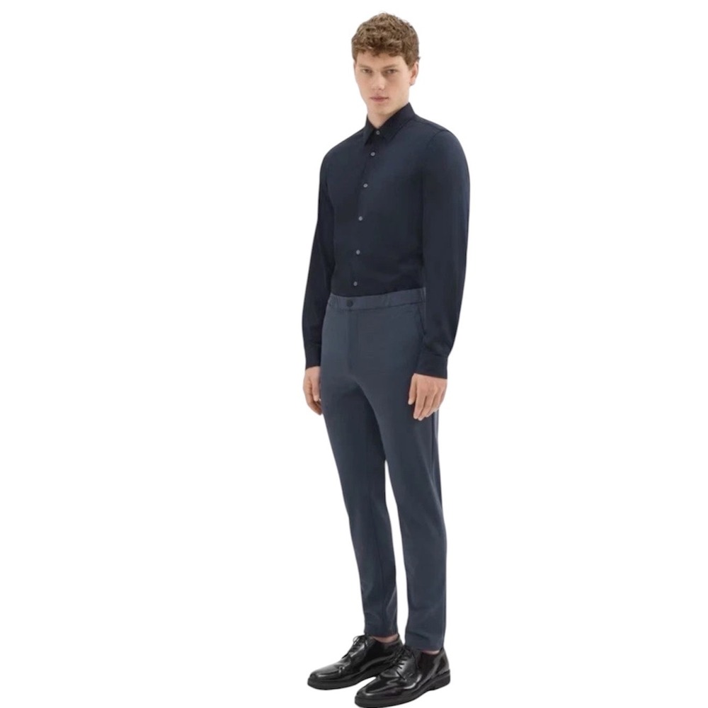 Theory Terrance Precision Ponte Joggers Mens M Navy Blue Tapered Pants Drwstring